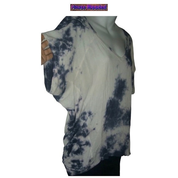 Splendid Tie Dye Blue White Bohemian Blouse Top USA Made Seen On Celebrity Boho - Picture 3 of 9